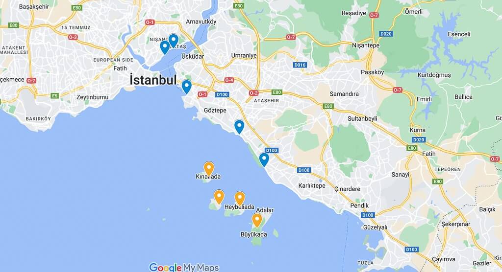 Interactive map for Princes Islands Istanbul