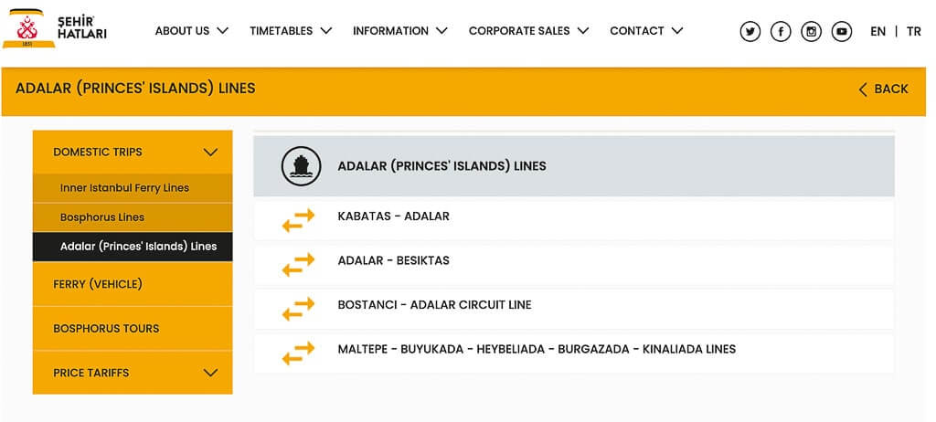 Sehir Hatlari Adalar Lines Schedules