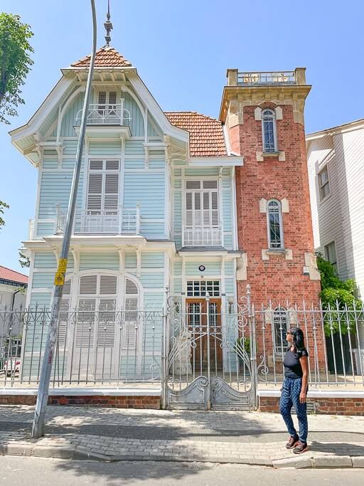 White and red Victorian mansion