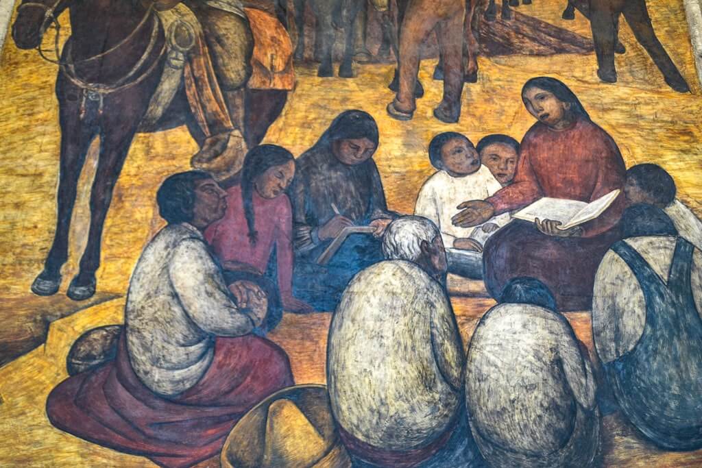 Murals by Diego Rivera at the Secretariat of Public Education which is open on Monday in Mexico City
