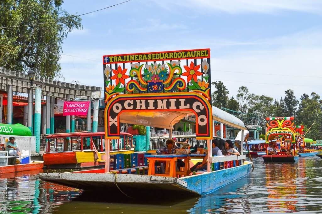 Colorful trajineras at Xochimilco