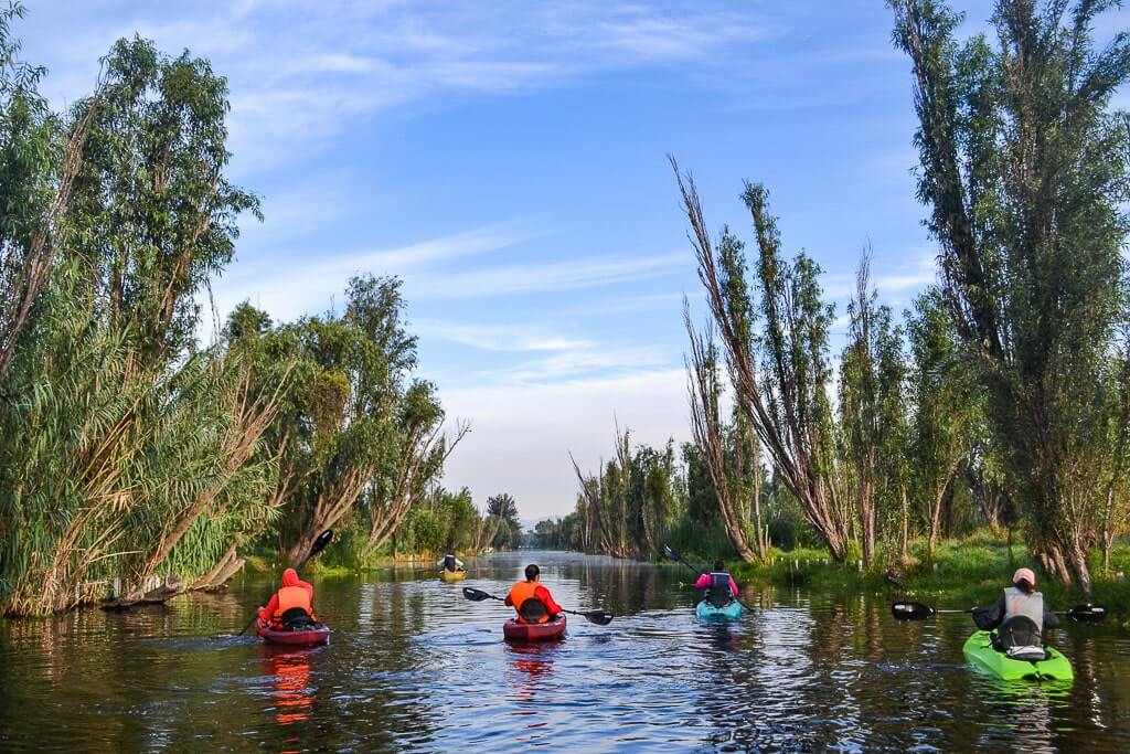 Kayaking through the canals of Xochimilco