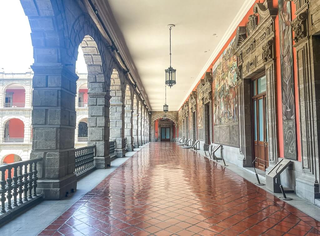 Massive hallways of the Palacio National Mexico City