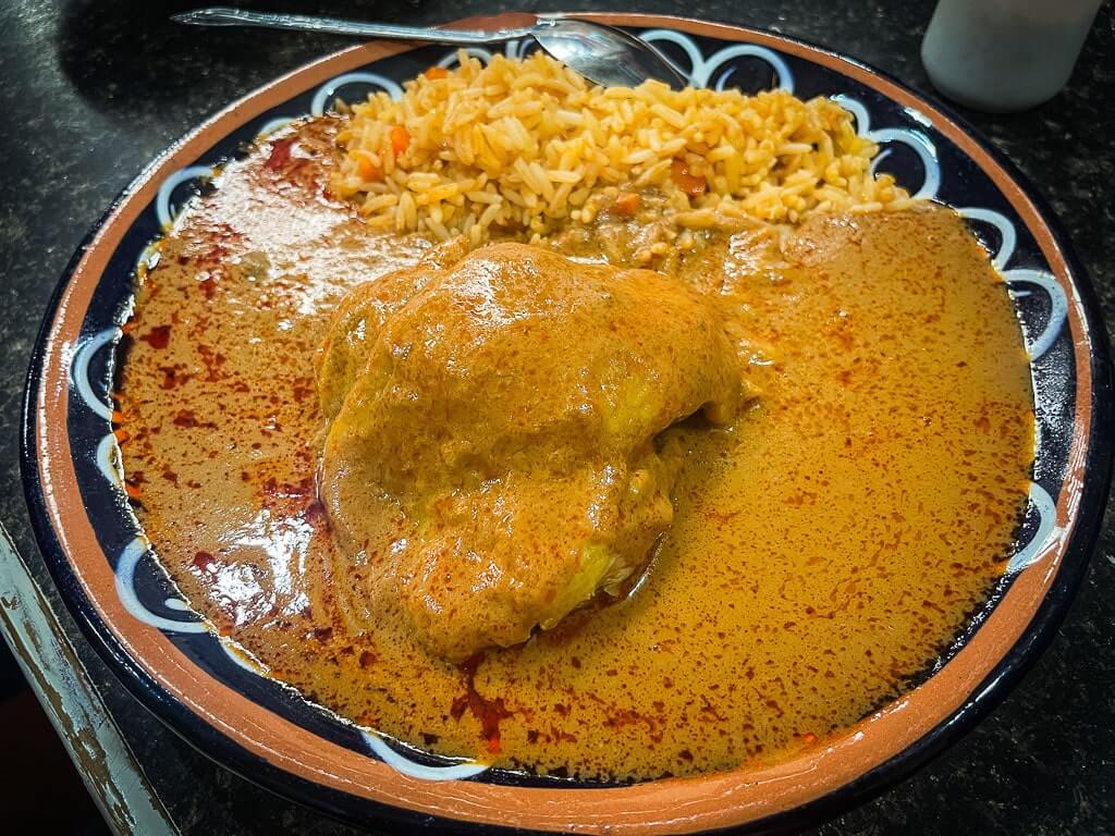 Chicken with pipian sauce at the San Pedro Market in Cholula