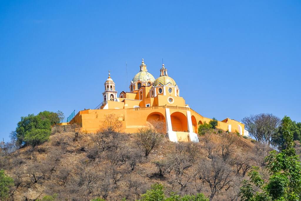 Great Pyramid of Cholula over that the Yellow Church of Our Lady of Remedies