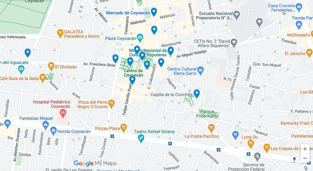 Coyoacan attractions map