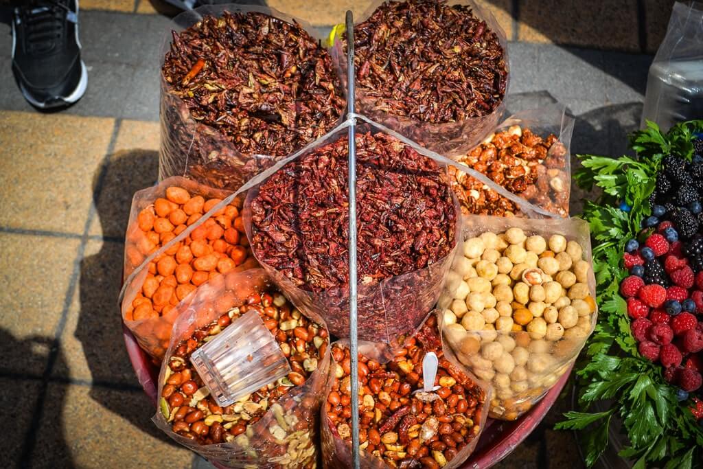 Fried grasshoppers or chapulines in Puebla, Mexico