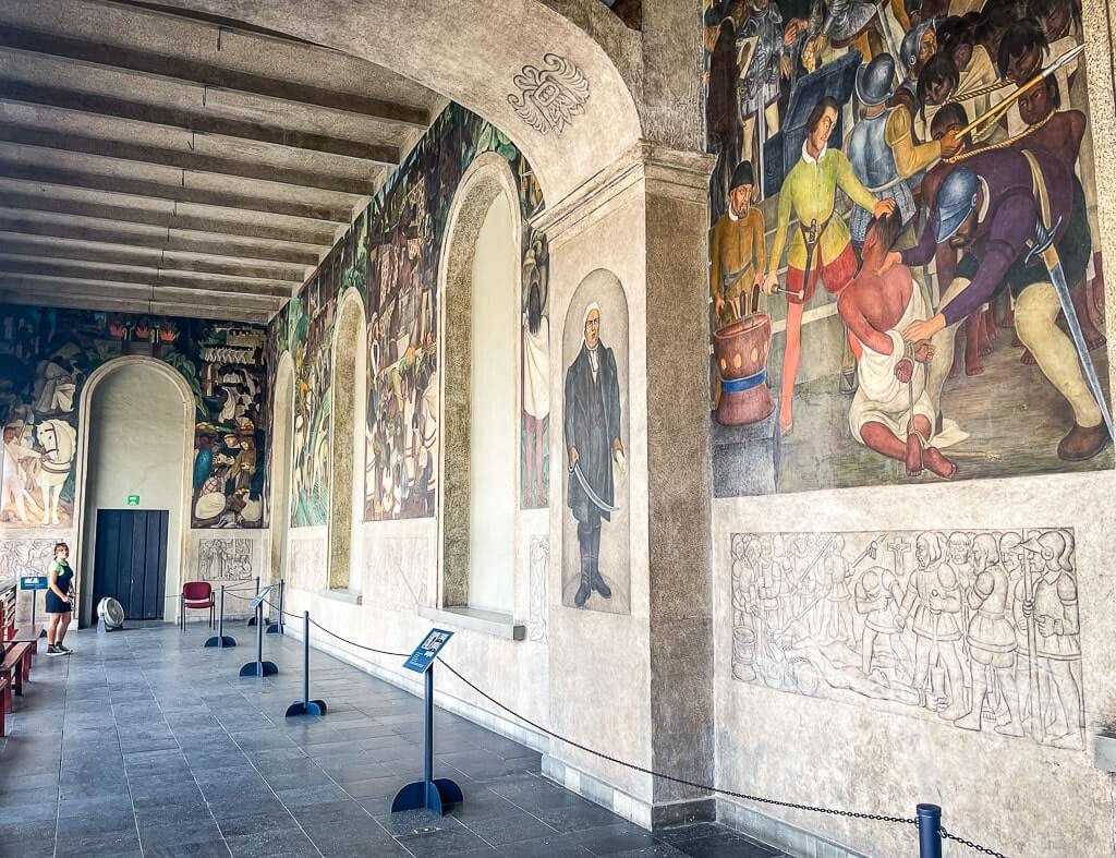 Mural gallery at the Cortes Palace Museum in Cuernavaca Mexico