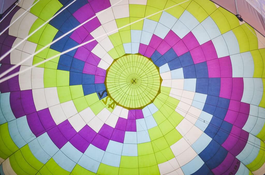 Looking up at the Volare balloon in Teotihuacan