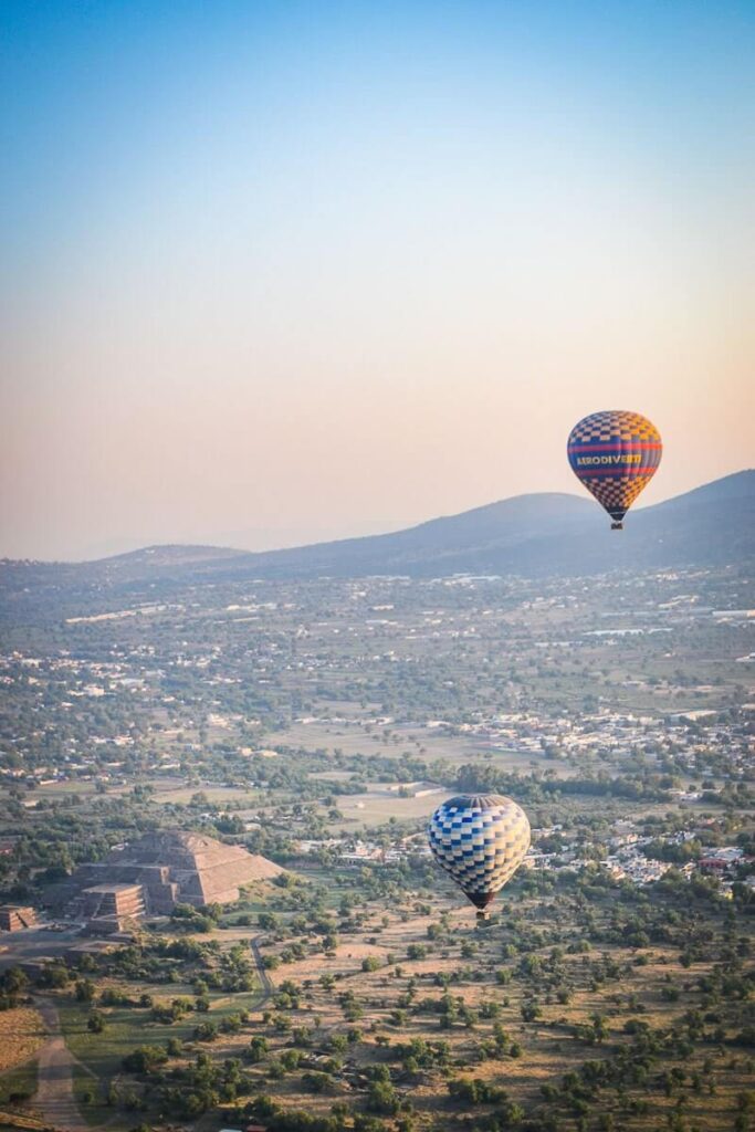 Pyramids fly over the Moon Pyramid in Teotihuacan