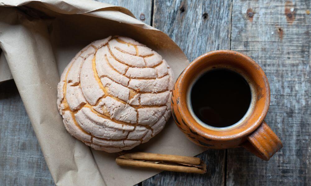 Mexican coffee and sweet bread or pan dulce