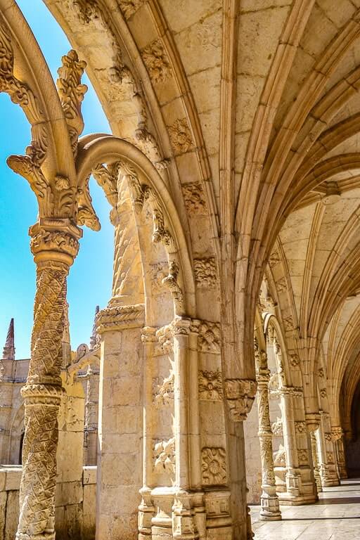 Arches of Jeronimos Monastery - one of the most beautiful places to visit in Lisbon Portugal