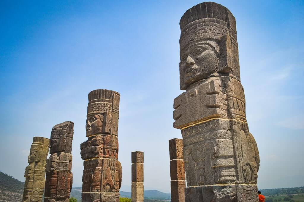 The Atlantean warrior statues of Tula ruins in Mexico