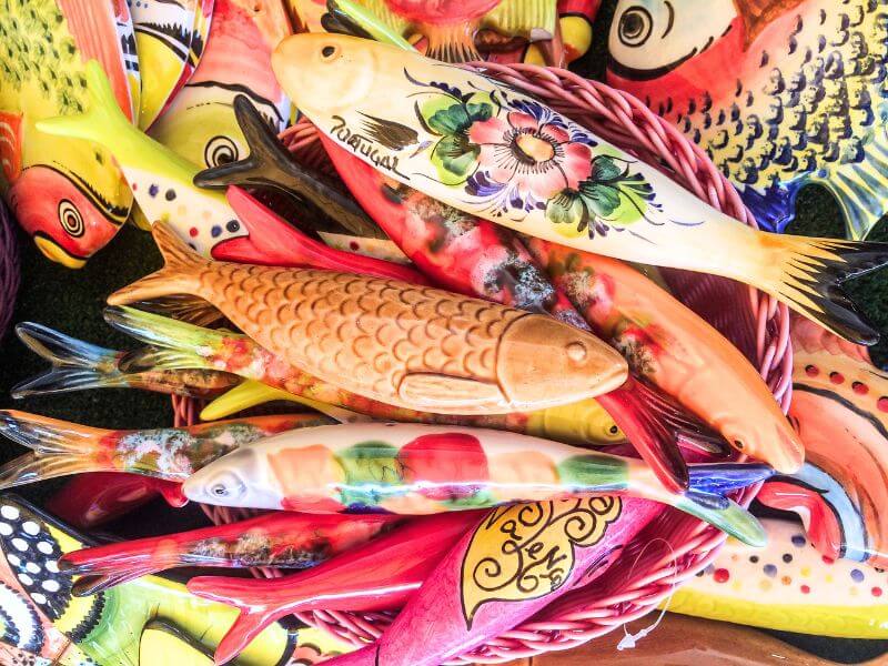 Colorful fish figurines from Portugal