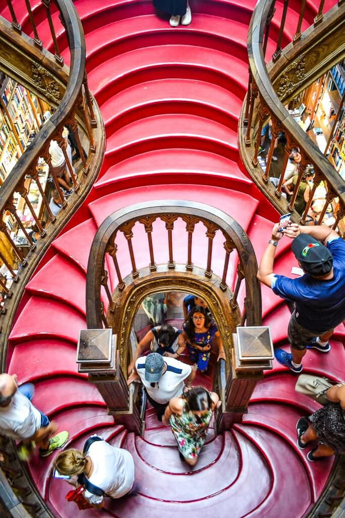 Spiral staircase of Livraria Lello in Porto - one of the most popular things to do in Porto in one day