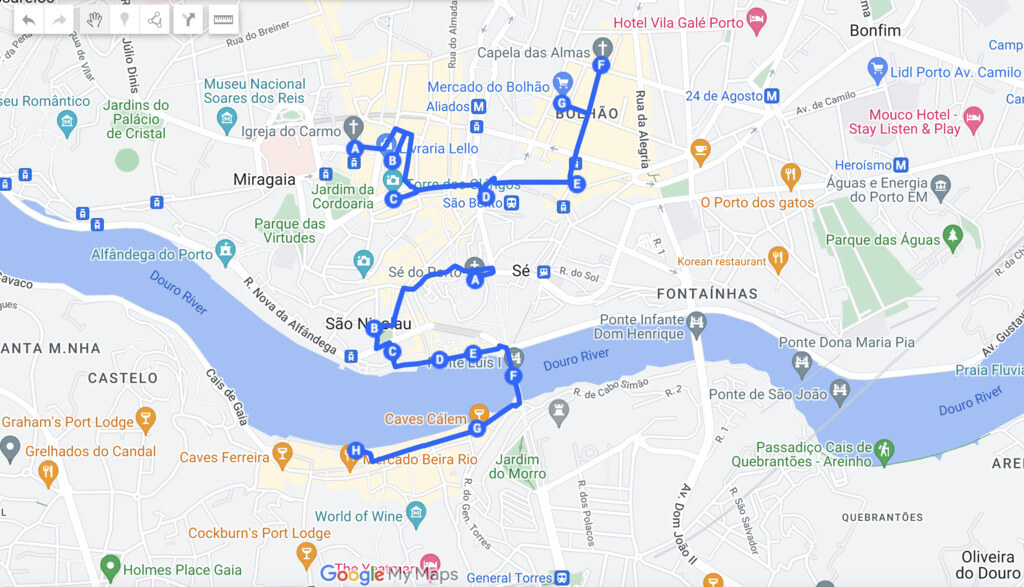 3 days in Porto itinerary map