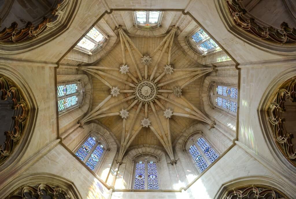 Ornately carved ceiling of Batalha Monastery