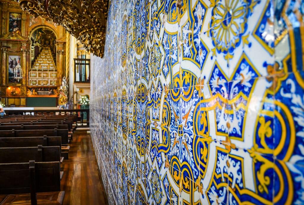 Azulejo covered walls of the chapel in Coimbra University