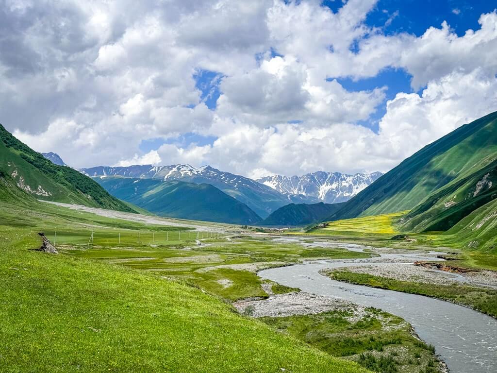 The colors (blue, green and white) of Truso Valley in Georgia