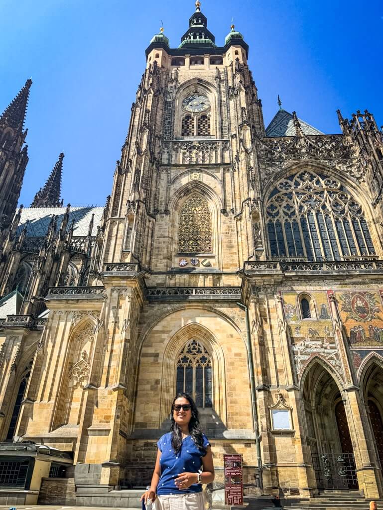 Author in front of St. Vitus Cathedral in Prague