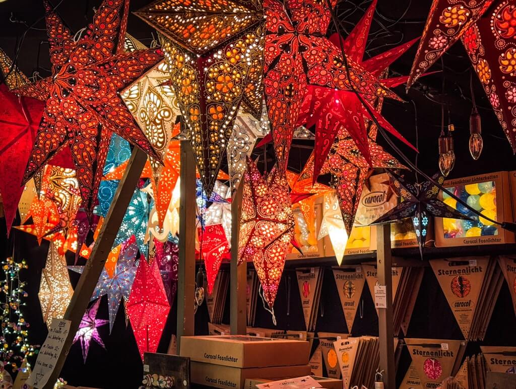 Christmas stars at Rothenburg Christmas Market in Germany