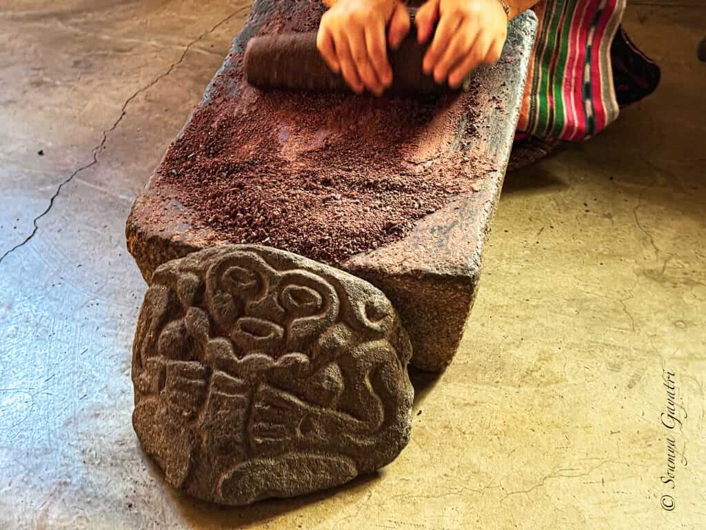 Traditional grinding stone called metate in San Juan La Laguna, Guatemala
