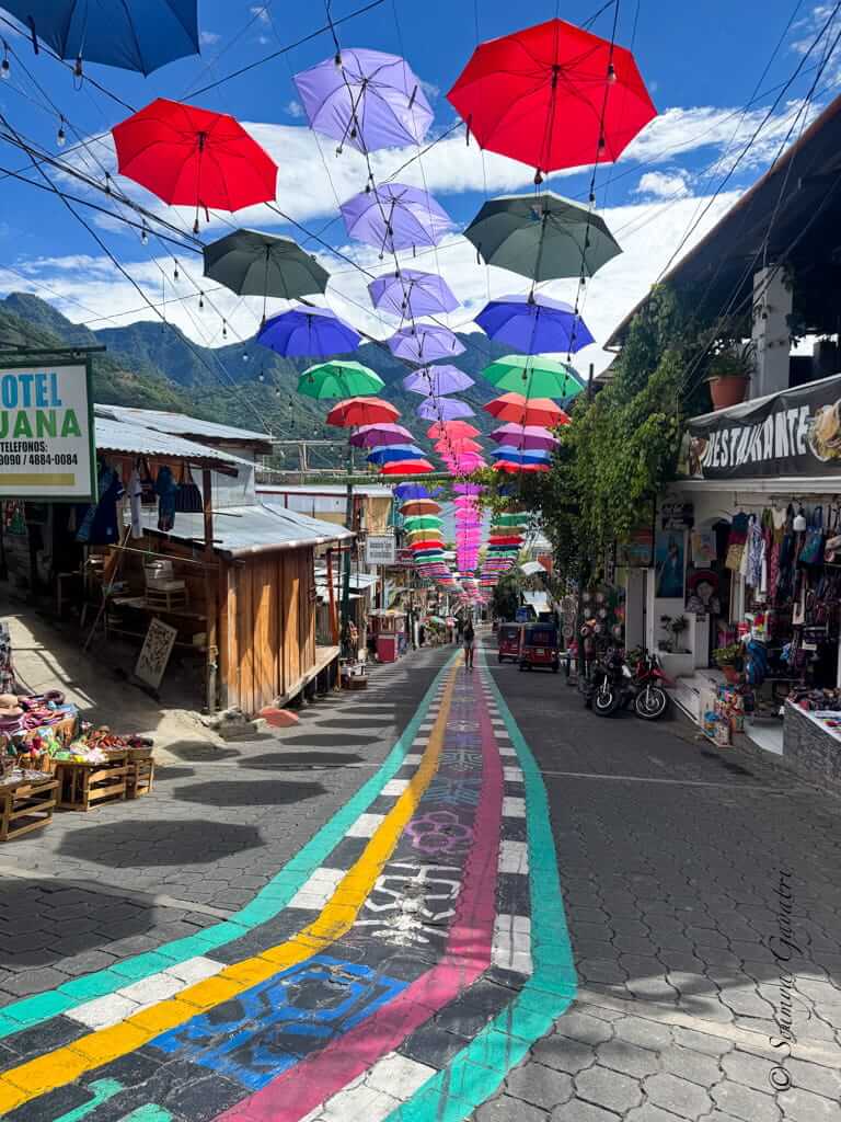 Umbrella street in San Juan La Laguna, Lake Atitlán